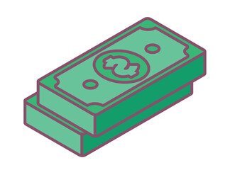Poster - Stack of banknotes icon. Wealth and luxury, financial literacy. Successful startup or business. Sticker for messengers. Passive income, transfer and transaction. Cartoon flat vector illustration