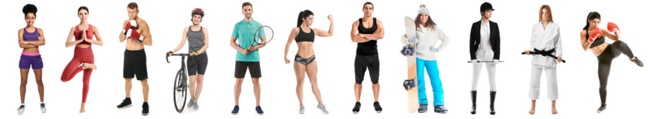 Wall Mural - Set of different sporty people isolated on white