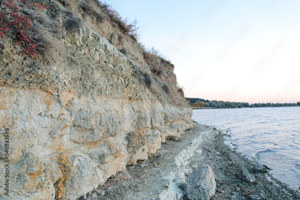 View of beautiful cliff and lake