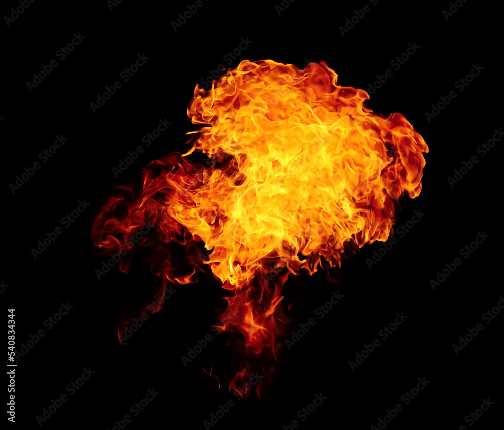 Burning flame on black background