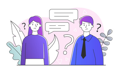 Poster - people communicate concept. man and woman interact. social networks and messengers. young couple on 