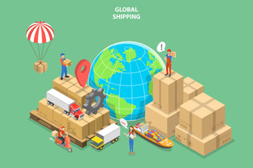 Wall Mural - 3D Isometric Flat Vector Conceptual Illustration of Global Shipping, International Logistics Network