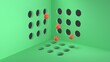 red spheres 3d abstract animation, minimalist motion graphics satisfying and loopable animation with green background
