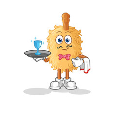 Sticker - feather duster waiter cartoon. cartoon mascot vector