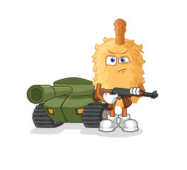 Canvas Print - feather duster soldier with tank character. cartoon mascot vector