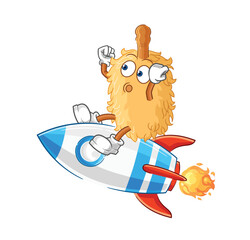 Poster - feather duster ride a rocket cartoon mascot vector