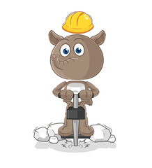 Poster - tapir drill the ground cartoon character vector