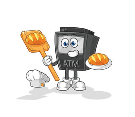 Canvas Print - ATM machine baker with bread. cartoon mascot vector