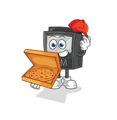 Canvas Print - ATM machine pizza delivery boy vector. cartoon character