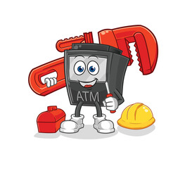 Sticker - ATM machine plumber cartoon. cartoon mascot vector