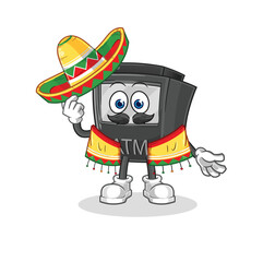 Wall Mural - ATM machine Mexican culture and flag. cartoon mascot vector