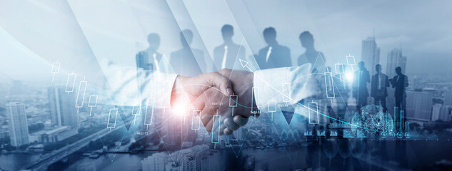 Aufkleber - Teamwork, Partnership, Finance and stock. Deal, Stock exchange and financial charts. Businessman and global network connection digital technology, Business and economic growth graph.