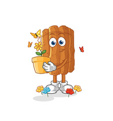 Sticker - cinnamon with a flower pot. character vector