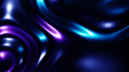 Poster - glowing neon light purple and blue abstract wavy and silk forms liquid, Golden glossy gradient texture surface water Backdrop, 3D Silk Illustration