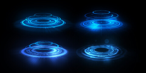 Wall Mural - Abstract futuristic background of circle round glowing technology sci fi frame. hud ui.	
