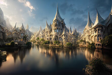 Vast Fantasy Town Center The Canals Of The Elven Dream World