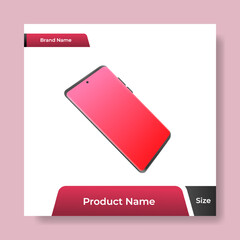 Wall Mural - Geometric square social media banner layout, product background backdrop display for ads commerce sale template in gradient red color.