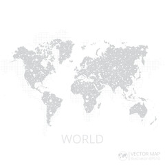 Poster - World grey map isolated on white background with abstract mesh line and point scales. Vector illustration eps 10.