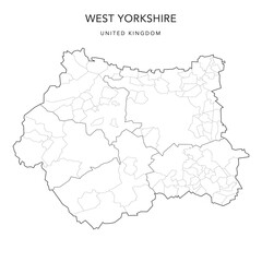 Wall Mural - Administrative Map of West Yorkshire with County, Metropolitan Districts and Civil Parishes as of 2022 - United Kingdom, England - Vector Map