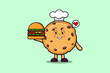 Cute cartoon Biscuits chef character holding burger in flat cartoon style illustration