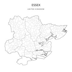  Administrative Map of Essex with Counties, Districts and Civil Parishes as of 2022 - United Kingdom, England - Vector Map