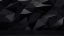 Black 3D Angular Shaped Wall. Futuristic Interior Design Wallpaper.