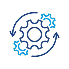 Poster - Gear and Round Arrow Business Technology Process color Line Icon. Workflow Cog Wheel Symbol Linear Pictogram. Circle Gear Work Progress Outline Icon. Editable Stroke. Isolated Vector Illustration