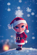 Female baby Santa Claus smiling, winter character, anime, kawaii, made with artificial intelligence