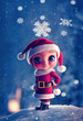 Female baby Santa Claus with big eyes, snow flakes, winter character, anime, kawaii, made with artificial intelligence