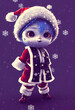 Punk female Santa with blue hair, snow flakes, winter character, anime, kawaii, made with artificial intelligence
