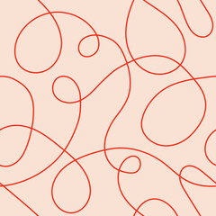 thread line seamless pattern. curvy intersections of ropes in organic smooth print. abstract squiggl