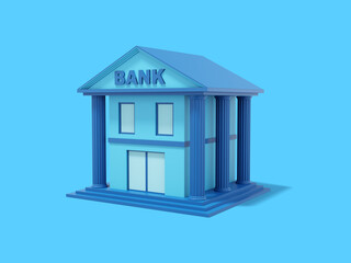 Poster - Blue bank building with columns, on a blue background. Isometric view. 3d rendering.