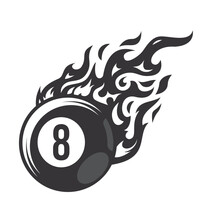 Hot Billiard Ball Number Eight Fire Logo Silhouette. Pool Ball Club Graphic Design Logos Or Icons. Vector Illustration.