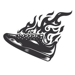 Wall Mural - Hot running shoe fire logo silhouette. run club graphic design logos or icons. vector illustration..