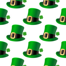 Pattern For Patrick's Day From Green Hats On A White Background In Cartoon Style.Vector Illustration.