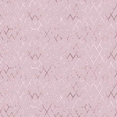 Poster - Geometric seamless pattern. Abstract background. Modern geometry texture. Repeated rose gold color lattice. Repeating glam geometric wallpaper for design prints. Repeat geo patern. Vector illustration