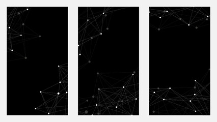 Minimal vertical design with a white dot network with black background. Vector horizontal template for banners, invitations, minimal posts, posters, certificates, and related about background.