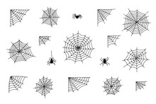 Simple Set Of Hand Drawn Spider Web Illustration. Cute Gossamer Clipart. Halloween Doodle For Print, Web, Design, Decor, Logo