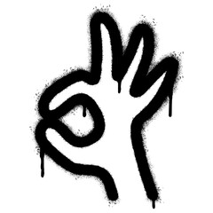 Spray Painted Graffiti hand ok sign Sprayed isolated with a white background. graffiti Perfectly ok hand with over spray in black over white. Vector illustration.