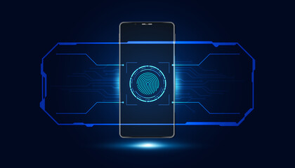 Poster - abstract hand hold protection access cybersecurity Fingerprint ID protection, interface, modern, futuristic, blue background.