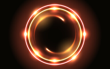 Wall Mural - Neon round frame. Fantastic background with glowing circle and shiny space portal into another dimension.