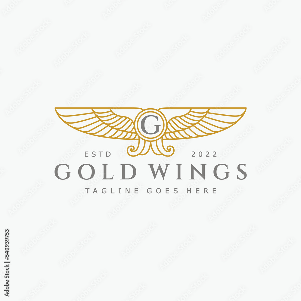 Vintage gold wings logo, crest logo, luxury logo, vector logo template ...