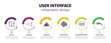 User Interface Infographic Template With Icons And 6 Step Or Option. User Interface Icons Such As Box Plot, Crossover, Triangular, User Interface, Rear Window Defrost, Turn Left Only Vector. Can Be