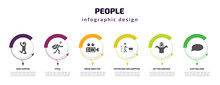 People Infographic Template With Icons And 6 Step Or Option. People Icons Such As Man Jumping, Steal, Movie Director, Father And Son Shopping, Getting Dressed, Chat Balloon Vector. Can Be Used For