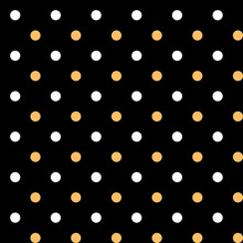 White And Yellow Polka Dots Isolated On A Black Background Cute Geometric Fashion Print