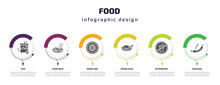 Food Infographic Template With Icons And 6 Step Or Option. Food Icons Such As Fair, Chow Mein, Moon Cake, Peking Duck, No Drinking, Sausages Vector. Can Be Used For Banner, Info Graph, Web,