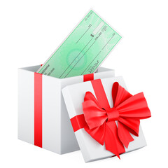 Poster - Bank cheque inside gift box, gift concept. 3D rendering
