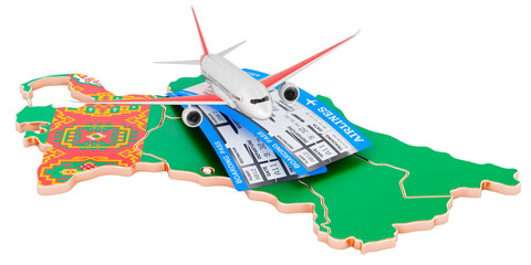Poster - flights to turkmenistan concept. 3d rendering