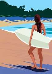 Wall Mural - Surfer girl on the beach