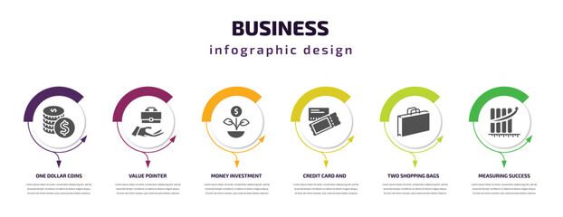 Poster - business infographic template with icons and 6 step or option. business icons such as one dollar coi